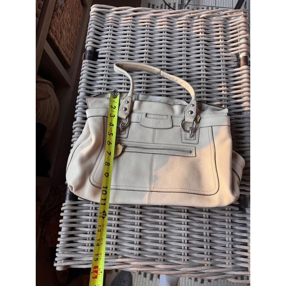 Coach Penelope Shopper Tote Cream Pebbled Leather Shoulder Bag Y2K vintage